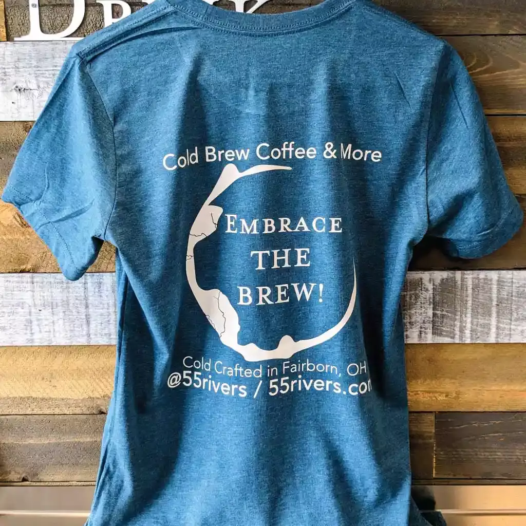 Back of Fifty5 Rivers Embrace the Brew T-Shirt